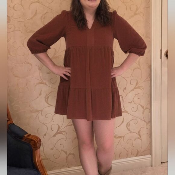 🎁25% Off Bundles🎁  Umgee Tiered Corduroy Mini Dress Balloon Sleeves - Picture 7 of 7